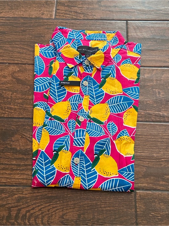 No Boundaries Other - No Boundaries Men’s Bright Pink Lemon Print Button-Down Shirt